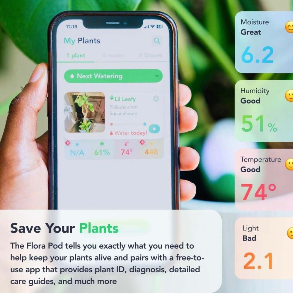 Flora Pod Smart Plant Sensor - Moisture, Light, Humidity & Temp Monitor - Picture 9 of 15